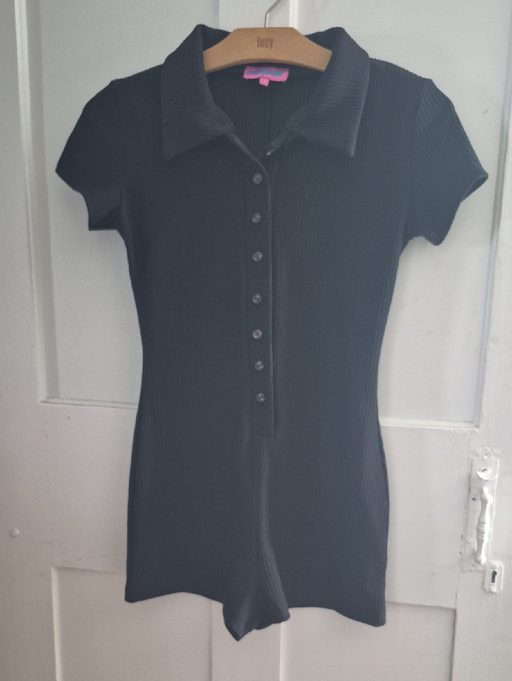 Edikted Black Ribbed Polo Romper